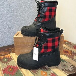 Plaid Black and Red Kids Boots
